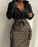 E-Commerce Independent Station Women's Printed Waist Pocket Dress Stock-Outfit