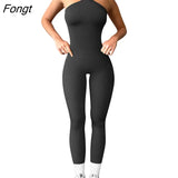 Women Sexy Bodycon 1Piece Jumpsuit Long Sleeve Square Neck Romper Ribbed Knit Yoga Workout Unitard Playsuit Backless