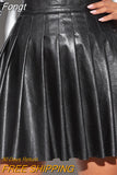 Lady Leather Mini Pleated Skirt Chic Women High Waist Kawaii Short Skirt Preppy Style Harajuku Punk Hip Hop