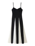 Fongt Women's Clothing 2025 Spring New Black And White Splicing Big Dress Slings Hanging Dress