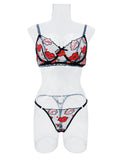 Black Lips Embroidery Sheer Lingerie Set-Outfit