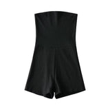 Trendy Women's Dress With Flat Mouth, Chest And Shorts, Sleeveless Body-Fitting, Solid Color Hip Knitted Jumpsuit-Outfit