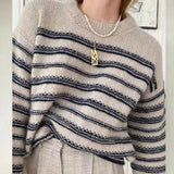 Women Basic Striped Sweaters O-neck Long Sleeve Cashmere Knitted Jumpers Female 2022 Autumn Winter Simple Lady Pullover