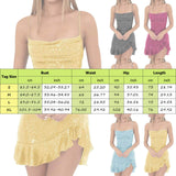 Women Sweet Blue Sequin Birthday Dress Summer Spaghetti Strap Sleeveless Backless Dresses Irregular Ruffle Hem Mini Dress-Outfit