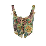 Jacquard Waist Vest 2023 Spring New Retro Style Broken Flower Embroidery Straps-Outfit