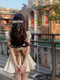 Bow Vintage Kawaii Dress Women Lace Designer Party Mini Dress Female Casual Korean Fashion Y2k Lolita Retro Dress