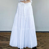 Stitching All Kinds Of Thin Rope Tie White Skirt 2023 Temperament Simple Half Skirt In Early Autumn-Outfit