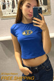 Top Y2K Tops Letter Print Tshirt O Neck Short Sleeve Baby Tees Women Clothes Basic Blue 90s Causal Streetwear Black T