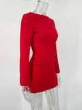 Solid Long Sleeve Bow Mini Dress-Outfit