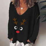 V-neck Long Sleeve Pullover Casual Loose