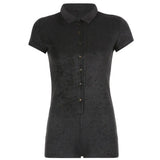 Ladies Short Sleeve Mini Playsuits Solid Color Buttons Lapel Romper Jumpsuits Shorts Women Casual Homewear Clothes