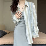 Fongt 2024 New Color Sunscreen Striped Shirt Female Simple Loose Versatile Jacket Coat Cardigan Small-Outfit
