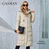 Fashion Women's Winter Coat Slim Long Stand Collar Hooded Thickened Warm Down Jacket Casual Pocket Ladies Parka