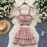 Fongt Dress With Women's Summer Chic Gentle Wind Tie Sling Sling Small Vest + High Waist Folded Lotus Side Half Skirt