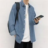 Harajuku Denim Shirt Long-Sleeved Port Style Casual Loose Autumn Shirt Men's Fashion Jacket-Outfit