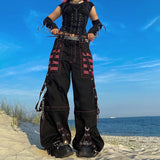 Fongt Retro Dark Wind Cool Weaving With Chicken Eye Chain Casual Pants Bump Striped Splicing Wide Leg Pants