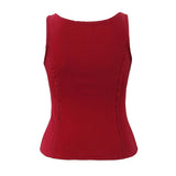 Buttoned Lace Trim Tank Top-Outfit
