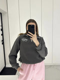 Fongt Women's Casual Half-Zip Embroidery Loose Long-Sleeved Eds