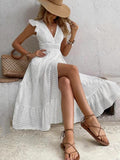 Fongt Women's Summer Tie-In V-Neck Open Dress