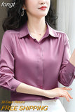 Women Shirts Satin Long Sleeve Blouse Women Fashion Elegant White Shirt Solid Basic Womens Tops and Blouses New Female