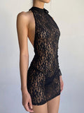 backless vintage lace mini dress with halter