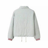 Plaid Heart Patchwork Pocket Puffer Jacket-Outfit