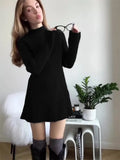 Fongt Tight Knitted Dress Woman 2023 Half-Neck Bottomed And Hip Solid Color Temperament Short Autumn Winter Sweater