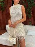 Fongt Style Dress Women Spring 2025 New Temperament Elegant Famous Sleeveless Splicing Syringe Knitted Short Dress