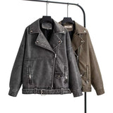 Fongt Autumn Dress Wash PU Leather Lapel Loose Large Version Leather Coat Female Jacket-Outfit