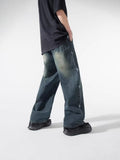 Fongt Industry Embroidered Jeans Men's Spring And Summer Trend Hop Hop Trousers Hip-Hop Loose Broad-Legged Trousers