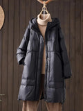 New Chinese Down Jacket Female Long Style 2024 Winter New Hat Retro Art Over The Knee Loose Thick Plus Size Coat-Outfit