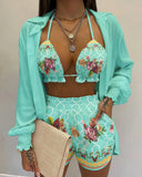 Independent Station New Popular Style Sexy Summer Solid Color Printing 3-Piece Suit Girl-Outfit