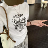 European High-End Print Loose Shoulder-Inserting Short-Sleeved T-Shirt Women's Summer 2024 New