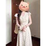 Fongt V-Neck Broken Floral Dress Women's Summer New Temperament High-End Holiday Style Closed Waist Thin A Word Long