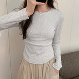 And Winter Square Collar Irregular Slim Bottomed Shirt Women Wear Spicy Girls Short Style Thin Waist Long Sleeved T-Shirt Shirt-Outfit
