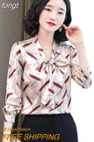 Silk Blouses Women Satin Print Blouse Women Long Sleeve Shirts Woman V-neck Silk Blouses Ladies Floral Blouse for