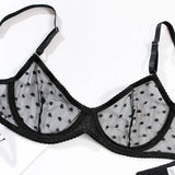 Black Mesh Polka Dot Lingerie Set-Outfit