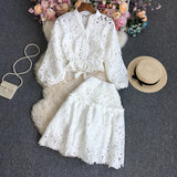 Pure Lace Long Sleeves + Half Skirt Suit-Outfit