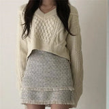 New 2021 Women's Autumn Winter Sweaters Pullovers Lace Up Bow Solid Minimalist Cute Elegant Casual Short Tops