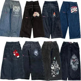 Baggy Jeans For Men Retro Embroidery Hip-Hop Goth Street Clothing-Outfit