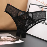 Fongt Lace Opening Hollow Pants To Seduce Low-Rise Trousers Transparent Color Mesh T-Pants
