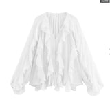 Fongt 2025 Women's New Fashion Butterfly Tacked With Overlays Decoration French Lantern Sleeve Long Sleeve Shirts