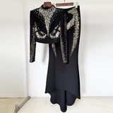 Fongt New Star Fashion Heavy Industry Embroidered Squin Blouse Fish Tail Half Skirt Set Two Sets