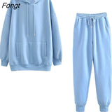 and Winter 2023 New Hooded Sweater Plush Thickened Two-piece Loose Pants Hooded Sweatshirts Women's Tracksuit Female