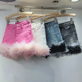 Denim Frill Trim Short-Outfit