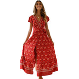 Fongt Summer Leisure Hot Holiday Printing Dress Sexy Long Dress Women's Dress