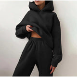 Women's Tracksuit Autumn Fleece Sweatshirts Two Piece Set Casual Oversized Solid Female Sports Hoodie Suit Long Pant