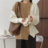 New 2021 Autumn Winter Women Sweaters Color Blocking Pullovers Zipper Knitted Korean Fashion Oversized Tops