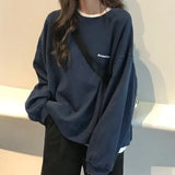 Letter Embroidery Oversized Sweatshirt-Outfit