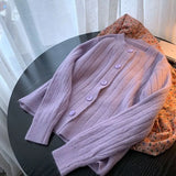 Korean Sweet Cardigan Sweater Women Single Breasted O-neck Long sleeved Knitted Jacket Lady Cropped Tops